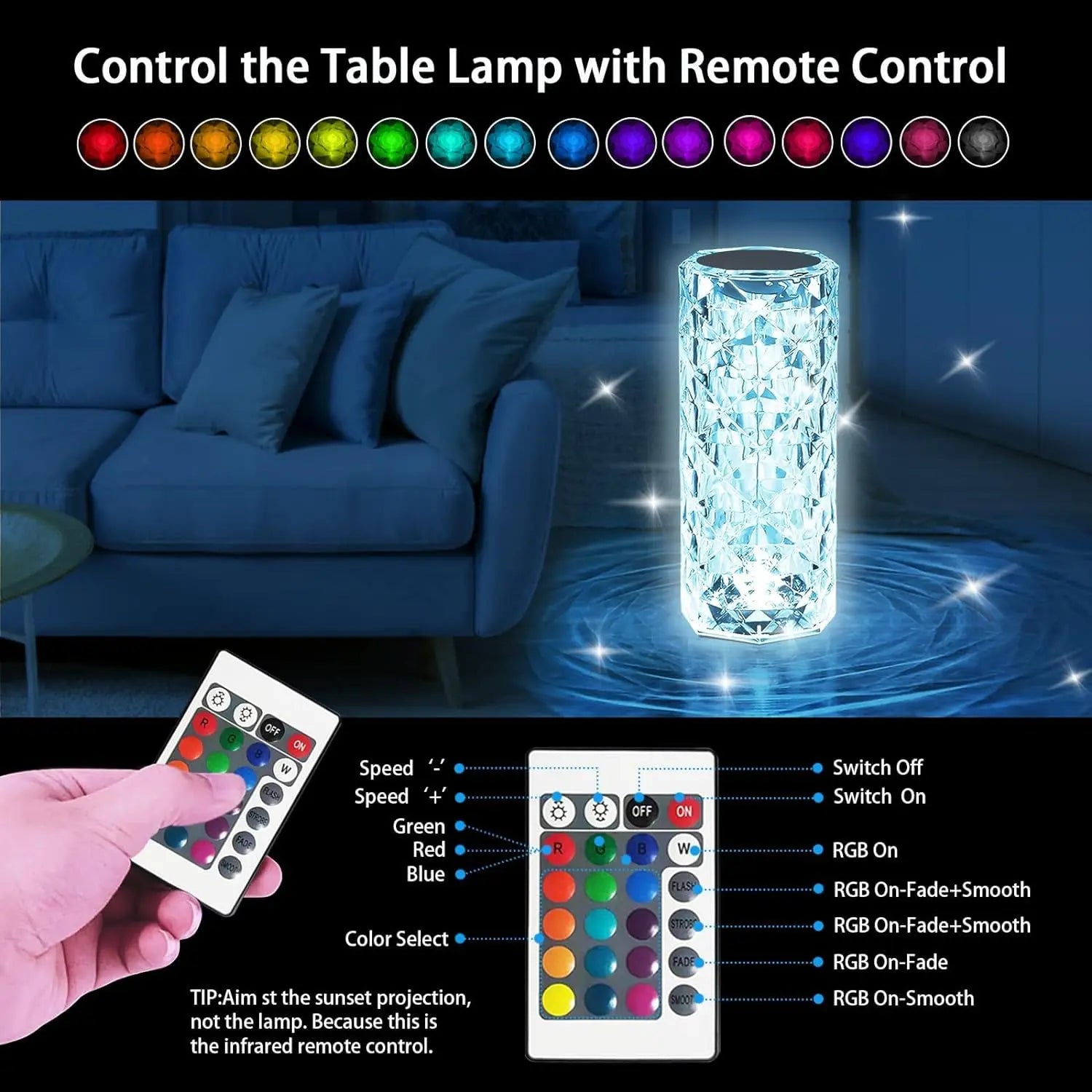 Crystal Lamp, 16 Colours RGB/ decorative lamp TrendyHub